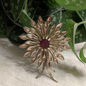 Vintage Flower Burst Ruby Gem Brooch